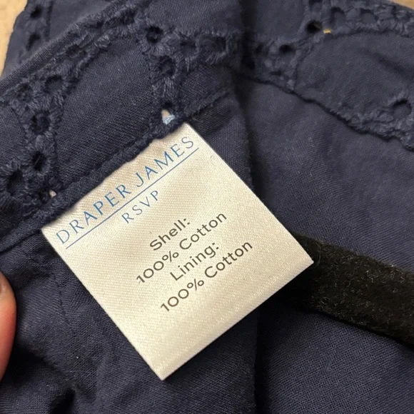 Draper James Navy Blue Eyelet A-Line Knee Length Skirt Size 16 Ruffle Hem - Picture 12 of 15